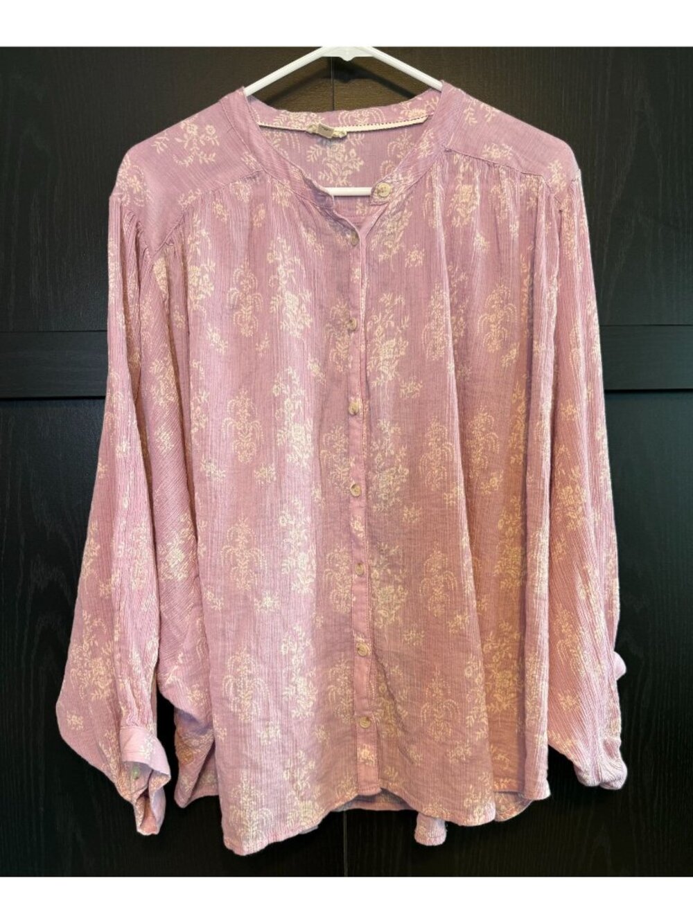 Pilcro Cotton Floral Button Down Long Sleeve Flowy Blouse Large Purple Boho